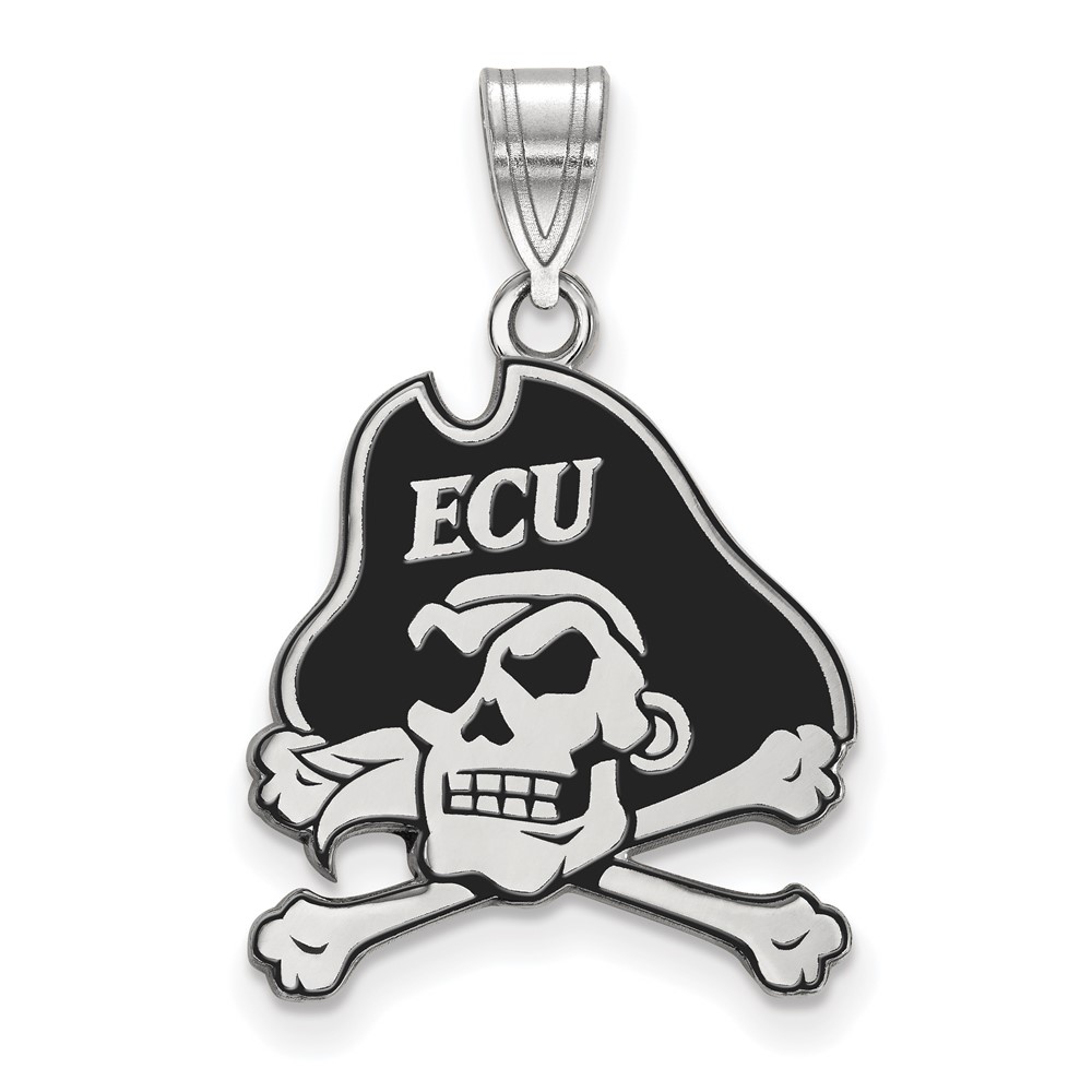 Sterling Silver Rhodium-plated LogoArt East Carolina University Pirate Large Enameled Pendant