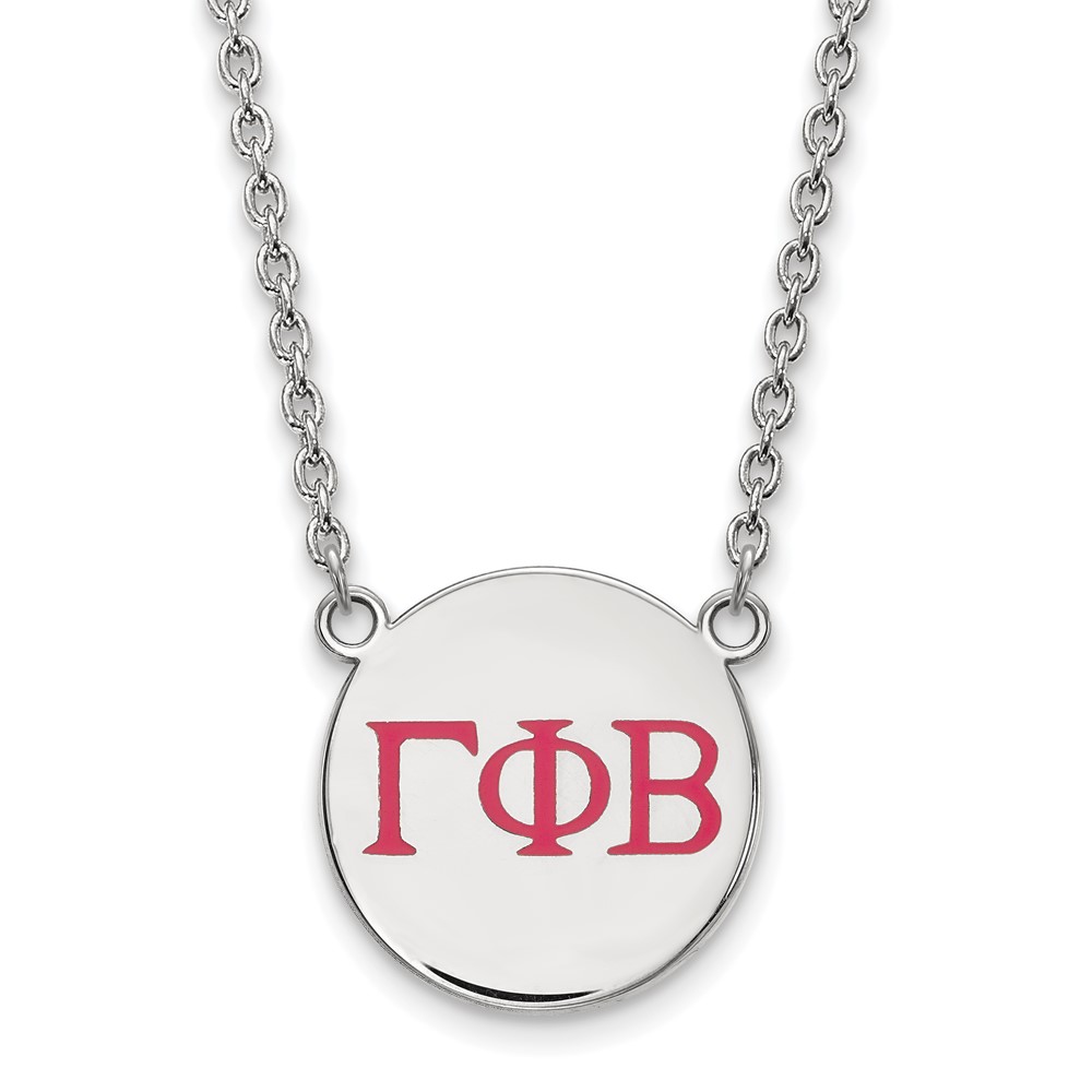 Sterling Silver Rhodium-plated LogoArt Gamma Phi Beta Sorority Greek Letters Large Color Enamel Pendant Necklace, 18"
