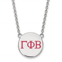 Sterling Silver Rhodium-plated LogoArt Gamma Phi Beta Sorority Greek Letters Large Color Enamel Pendant Necklace, 18" view 1