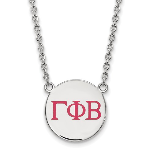 Sterling Silver Rhodium-plated LogoArt Gamma Phi Beta Sorority Greek Letters Large Color Enamel Pendant Necklace, 18"
