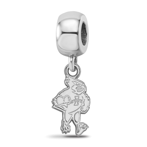 Sterling Silver Rhodium-plated LogoArt Iowa State University Cardinal Small Dangle Bead Charm