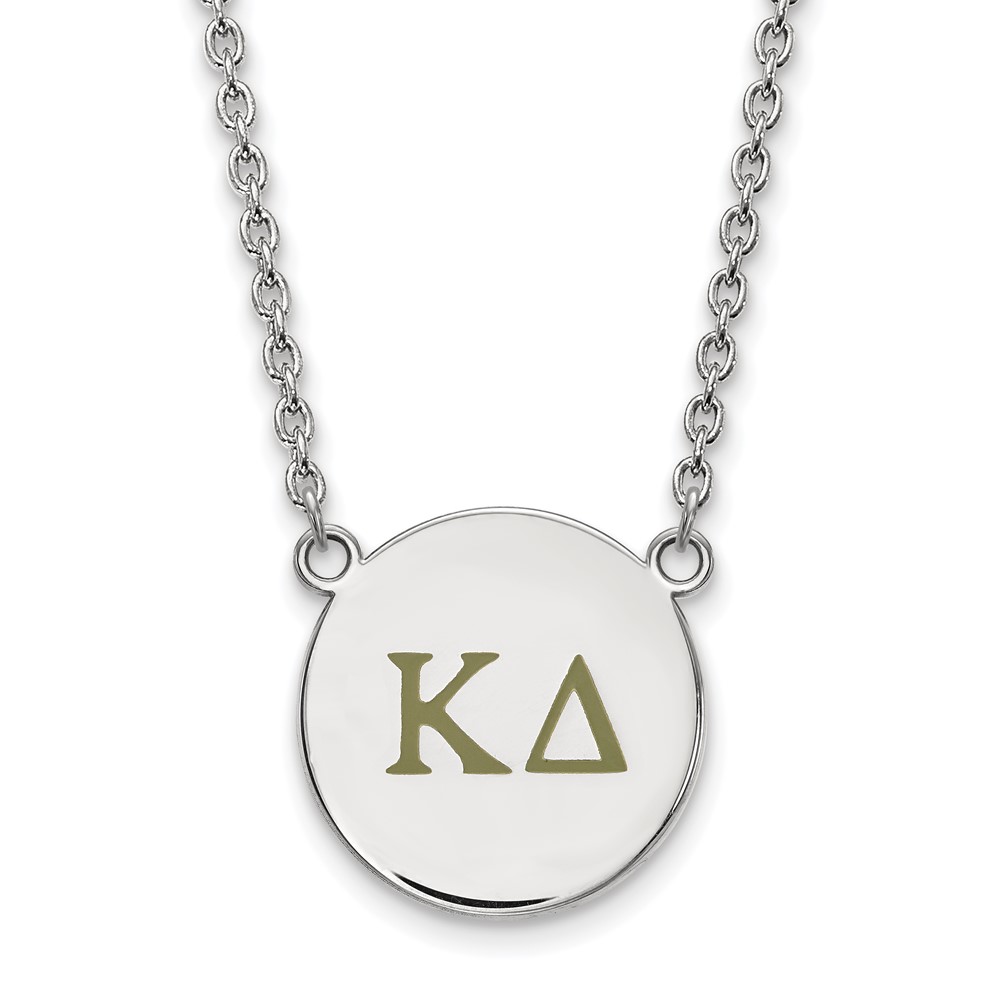Sterling Silver Rhodium-plated LogoArt Kappa Delta Sorority Greek Letters Large Color Enamel Pendant 18 Inch Necklace