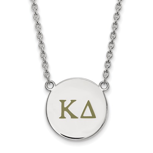 Sterling Silver Rhodium-plated LogoArt Kappa Delta Sorority Greek Letters Large Color Enamel Pendant Necklace, 18"