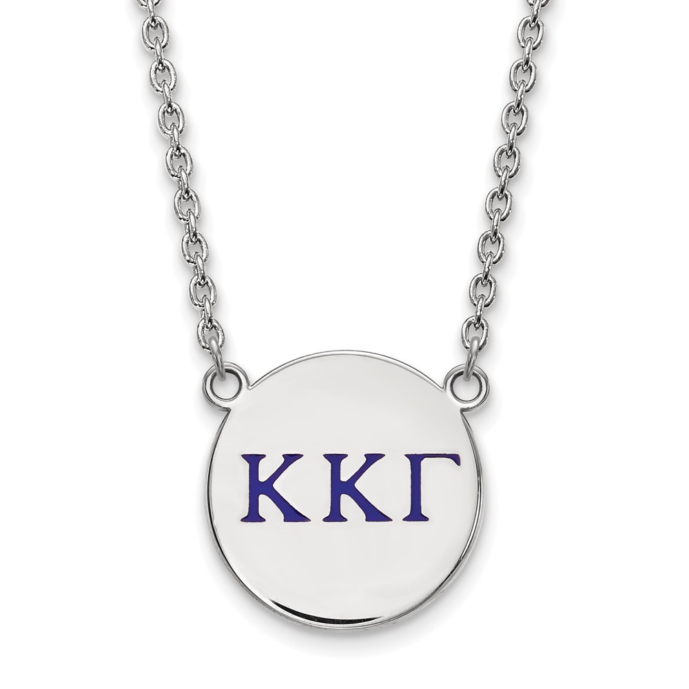 Sterling Silver Rhodium-plated LogoArt Kappa Kappa Gamma Sorority Greek Letters Large Color Enamel Pendant Necklace, 18"
