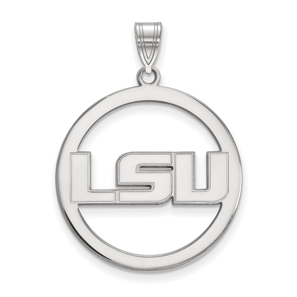 Sterling Silver Rhodium-plated LogoArt Louisiana State University L-s-u Extra Large Circle Pendant