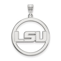 Sterling Silver Rhodium-plated LogoArt Louisiana State University L-s-u Extra Large Circle Pendant view 1
