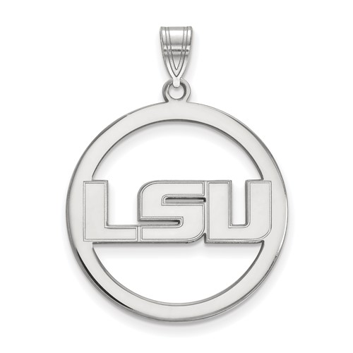 Sterling Silver Rhodium-plated LogoArt Louisiana State University L-s-u Extra Large Circle Pendant