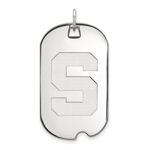 Sterling Silver Rhodium-plated LogoArt Michigan State University Letter S Large Dog Tag Pendant