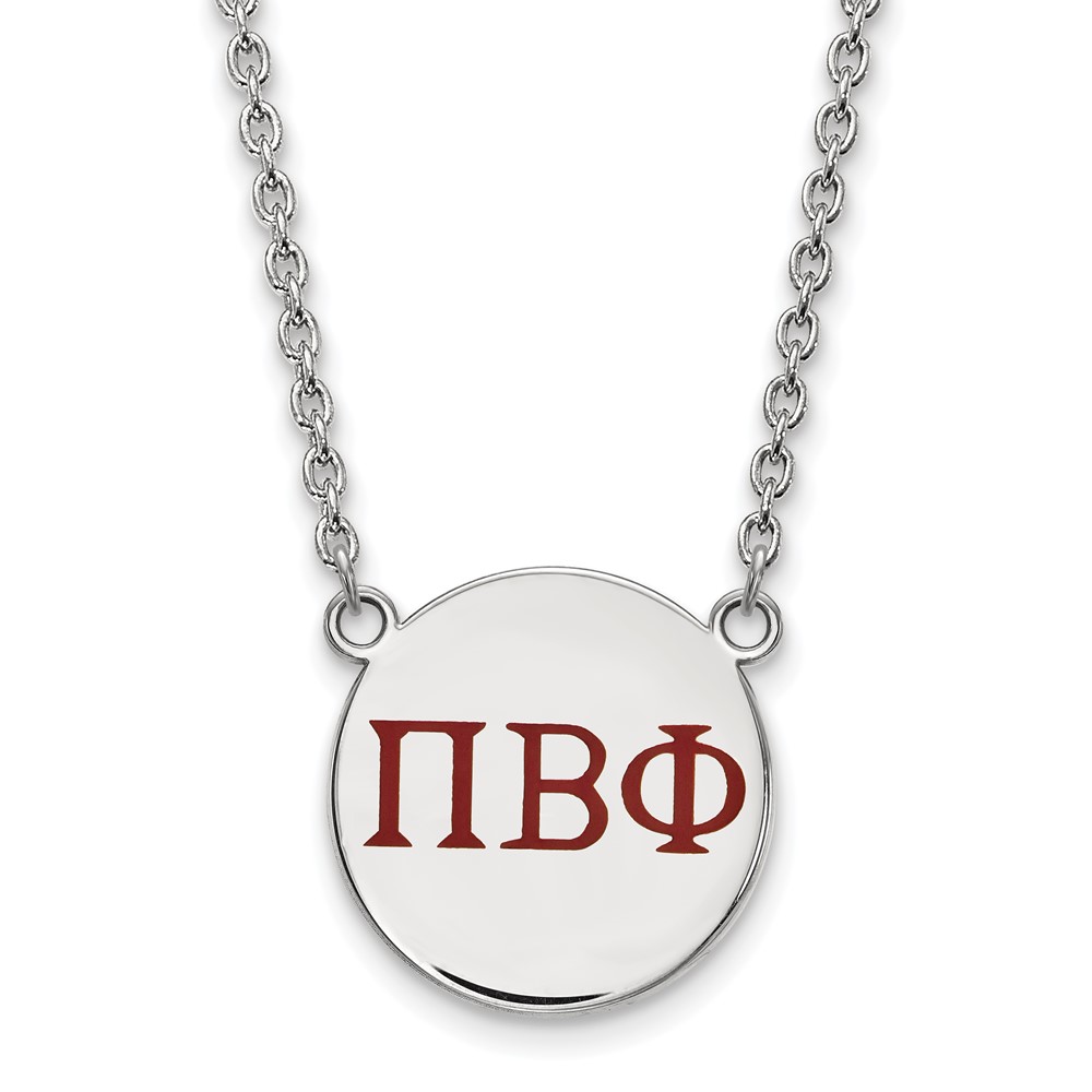 Sterling Silver Rhodium-plated LogoArt Pi Beta Phi Sorority Greek Letters Large Color Enamel Pendant Necklace, 18"