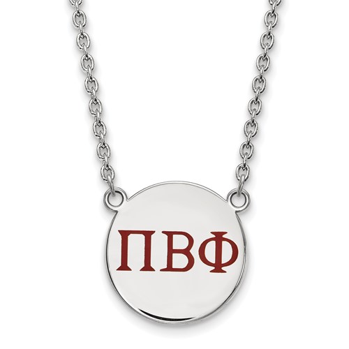 Sterling Silver Rhodium-plated LogoArt Pi Beta Phi Sorority Greek Letters Large Color Enamel Pendant Necklace, 18"