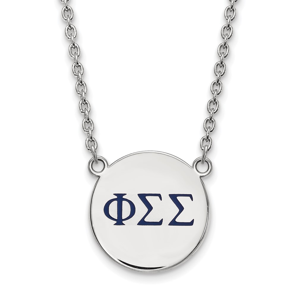 Sterling Silver Rhodium-plated LogoArt Phi Sigma Sigma Sorority Greek Letters Large Color Enamel Pendant Necklace, 18"