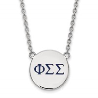 Sterling Silver Rhodium-plated LogoArt Phi Sigma Sigma Sorority Greek Letters Large Color Enamel Pendant Necklace, 18" view 1
