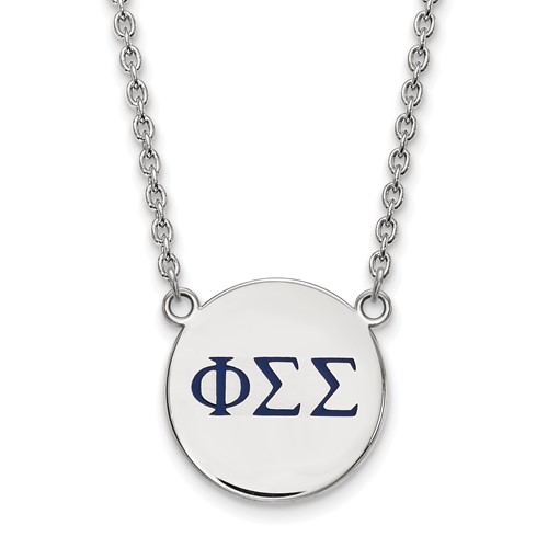 Sterling Silver Rhodium-plated LogoArt Phi Sigma Sigma Sorority Greek Letters Large Color Enamel Pendant Necklace, 18"