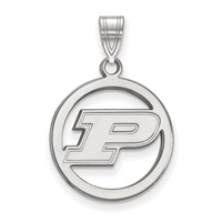 Sterling Silver Rhodium-plated LogoArt Purdue University Letter P Medium Circle Pendant view 1