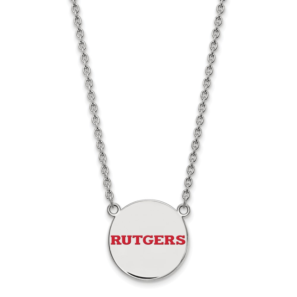 Sterling Silver Rhodium-plated LogoArt Rutgers University Large Enameled Disc Pendant Necklace, 18"