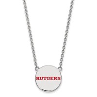 Sterling Silver Rhodium-plated LogoArt Rutgers University Large Enameled Disc Pendant Necklace, 18" view 1