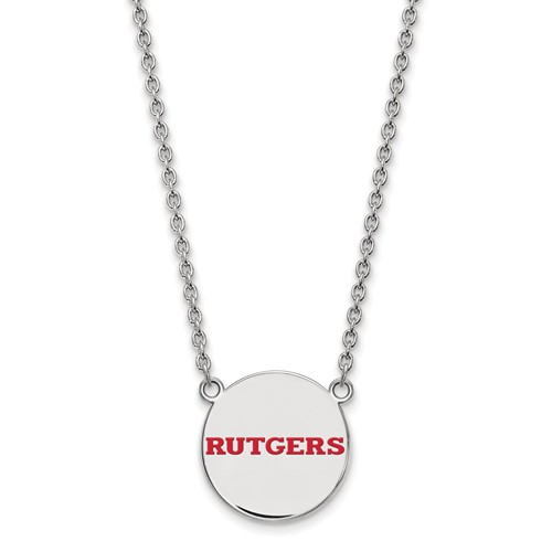 Sterling Silver Rhodium-plated LogoArt Rutgers University Large Enameled Disc Pendant Necklace, 18"