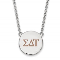 Sterling Silver Rhodium-plated LogoArt Sigma Delta Tau Sorority Greek Letters Large Color Enamel Pendant Necklace, 18" view 1