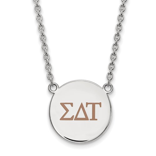 Sterling Silver Rhodium-plated LogoArt Sigma Delta Tau Sorority Greek Letters Large Color Enamel Pendant Necklace, 18"
