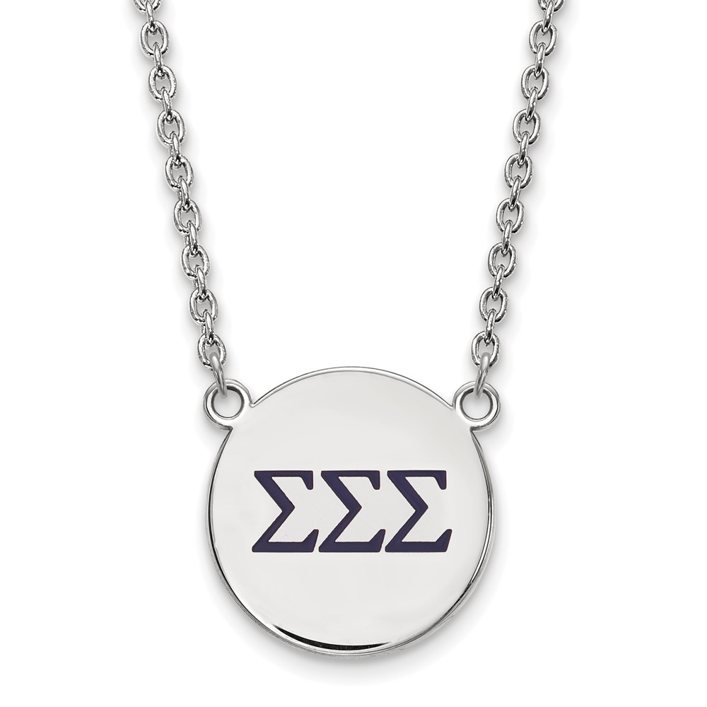Sterling Silver Rhodium-plated LogoArt Sigma Sigma Sigma Sorority Greek Letters Large Color Enamel Pendant Necklace, 18"