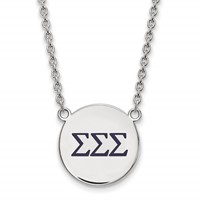 Sterling Silver Rhodium-plated LogoArt Sigma Sigma Sigma Sorority Greek Letters Large Color Enamel Pendant Necklace, 18" view 1