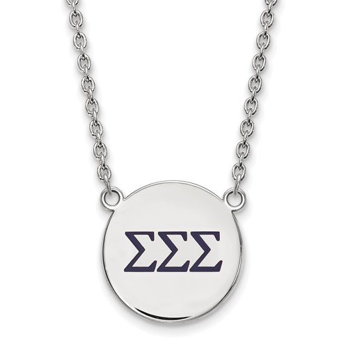 Sterling Silver Rhodium-plated LogoArt Sigma Sigma Sigma Sorority Greek Letters Large Color Enamel Pendant Necklace, 18"
