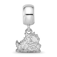 Sterling Silver Rhodium-plated LogoArt Texas Christian University Horned Frog Extra Small Dangle Bead Charm view 3