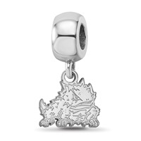 Sterling Silver Rhodium-plated LogoArt Texas Christian University Horned Frog Extra Small Dangle Bead Charm view 1