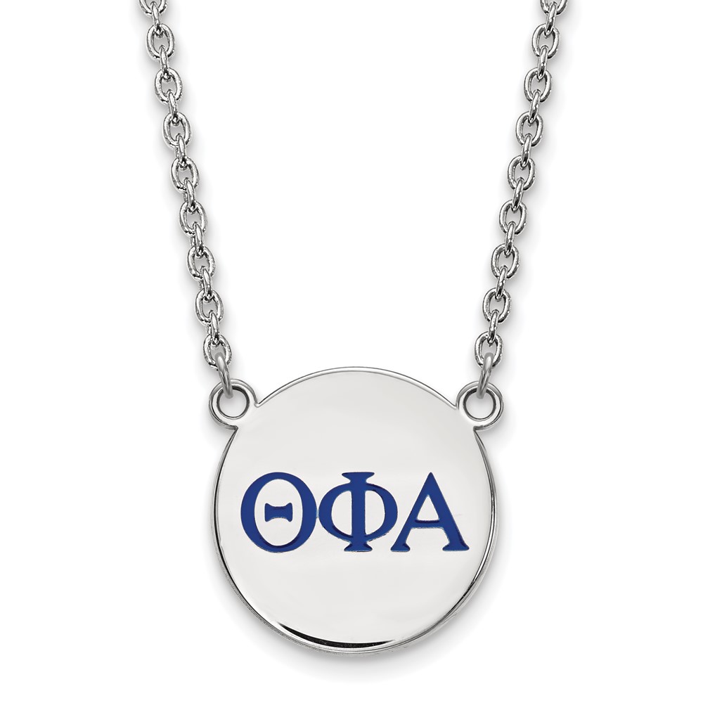 Sterling Silver Rhodium-plated LogoArt Theta Phi Alpha Sorority Greek Letters Large Color Enamel Pendant Necklace, 18"