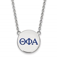 Sterling Silver Rhodium-plated LogoArt Theta Phi Alpha Sorority Greek Letters Large Color Enamel Pendant Necklace, 18" view 1