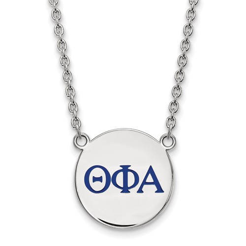 Sterling Silver Rhodium-plated LogoArt Theta Phi Alpha Sorority Greek Letters Large Color Enamel Pendant Necklace, 18"