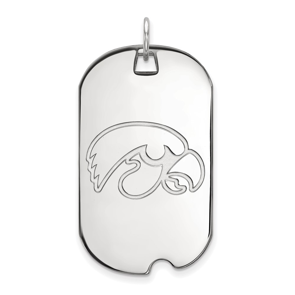 Sterling Silver Rhodium-plated LogoArt University of Iowa Hawk Large Dog Tag Pendant
