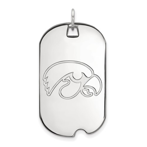 Sterling Silver Rhodium-plated LogoArt University of Iowa Hawk Large Dog Tag Pendant