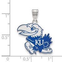 Sterling Silver Rhodium-plated LogoArt University of Kansas Jayhawk Large Enameled Pendant view 2