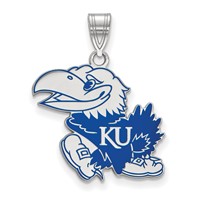 Sterling Silver Rhodium-plated LogoArt University of Kansas Jayhawk Large Enameled Pendant view 1