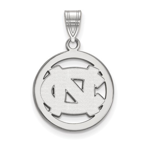 Sterling Silver Rhodium-plated LogoArt University of North Carolina N-C Medium Circle Pendant