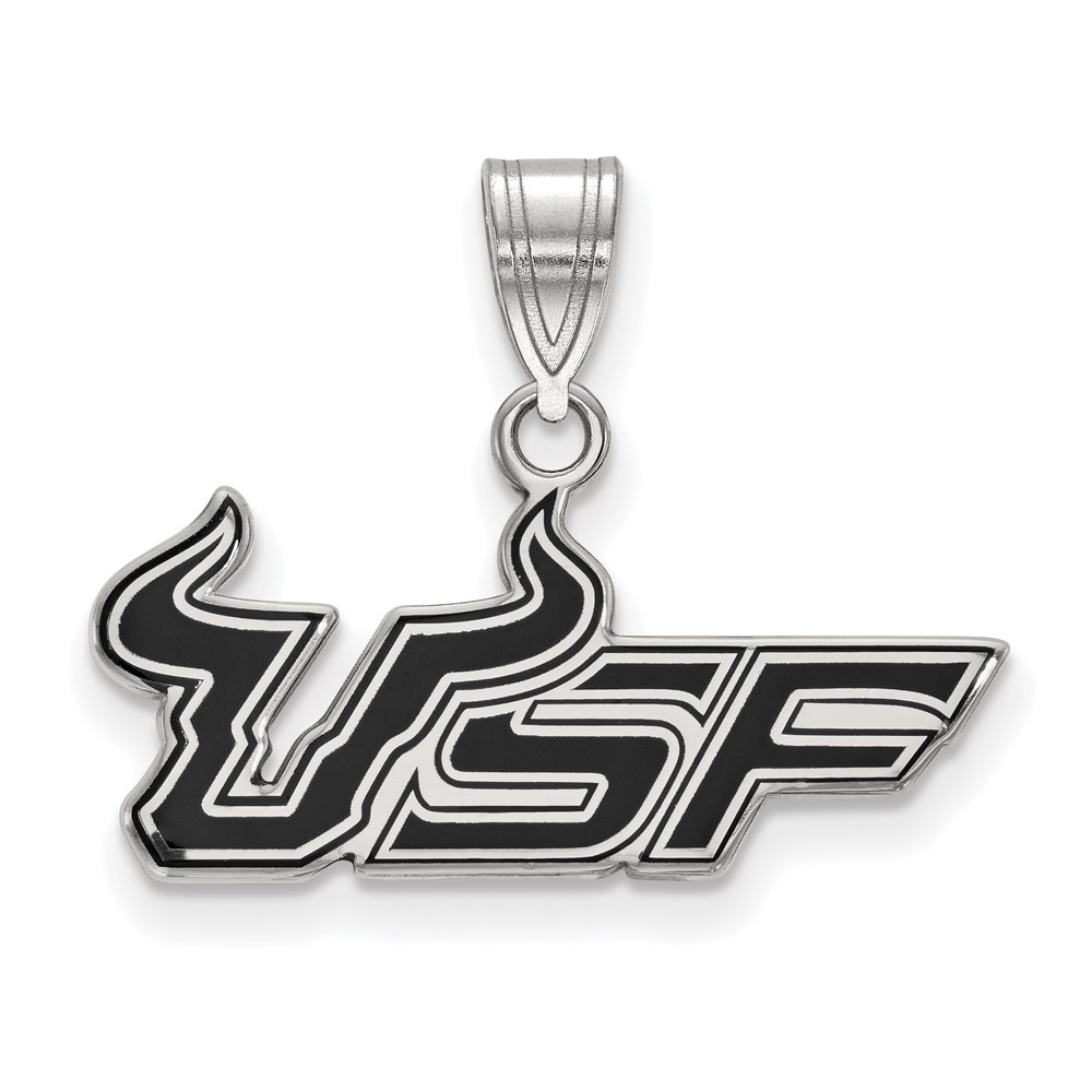Sterling Silver Rhodium-plated LogoArt University of South Florida U-s-f Medium Enameled Pendant