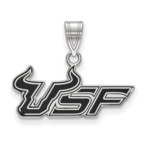 Sterling Silver Rhodium-plated LogoArt University of South Florida U-s-f Medium Enameled Pendant