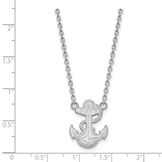 Sterling Silver Rhodium-plated LogoArt US Naval Academy Anchor Large Pendant 18 inch Necklace