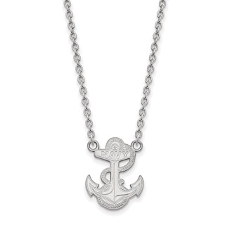 Sterling Silver Rhodium-plated LogoArt US Naval Academy Anchor Large Pendant 18 inch Necklace