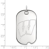 Sterling Silver Rhodium-plated LogoArt University of Wisconsin Letter W Large Dog Tag Pendant view 2