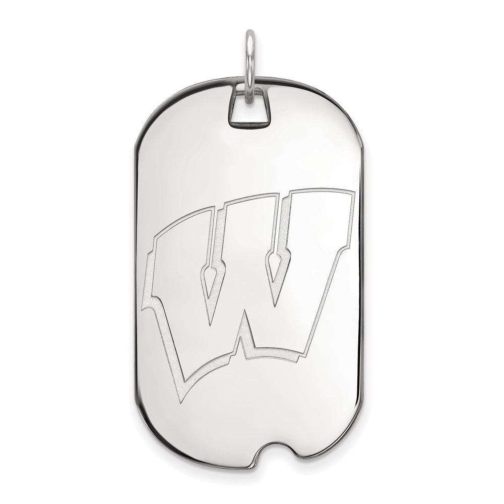 Sterling Silver Rhodium-plated LogoArt University of Wisconsin Letter W Large Dog Tag Pendant