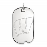 Sterling Silver Rhodium-plated LogoArt University of Wisconsin Letter W Large Dog Tag Pendant view 1