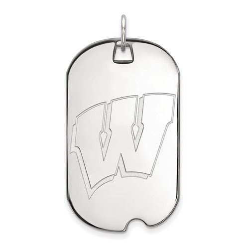 Sterling Silver Rhodium-plated LogoArt University of Wisconsin Letter W Large Dog Tag Pendant