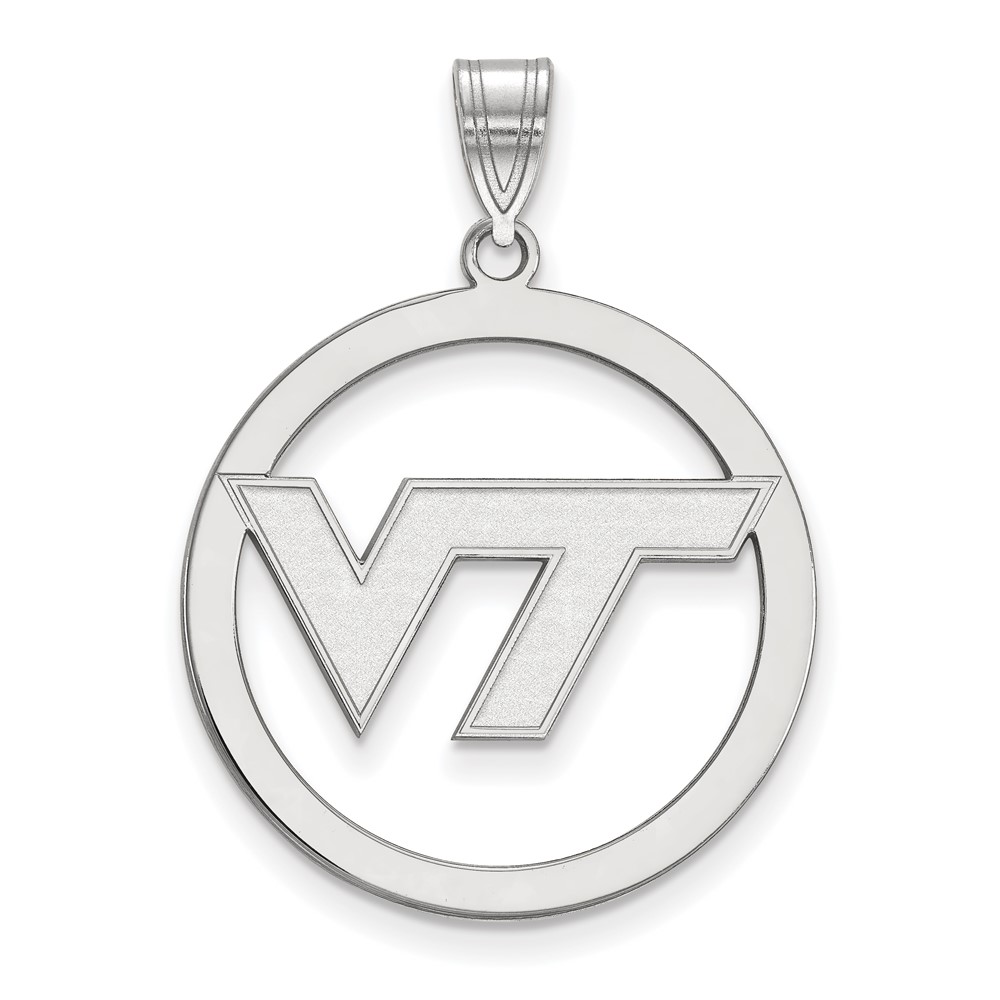 Sterling Silver Rhodium-plated LogoArt Virginia Tech V-t Extra Large Circle Pendant