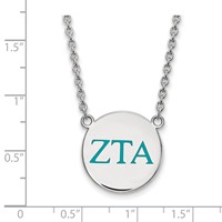 Sterling Silver Rhodium-plated LogoArt Zeta Tau Alpha Sorority Greek Letters Large Color Enamel Pendant Necklace, 18" view 2
