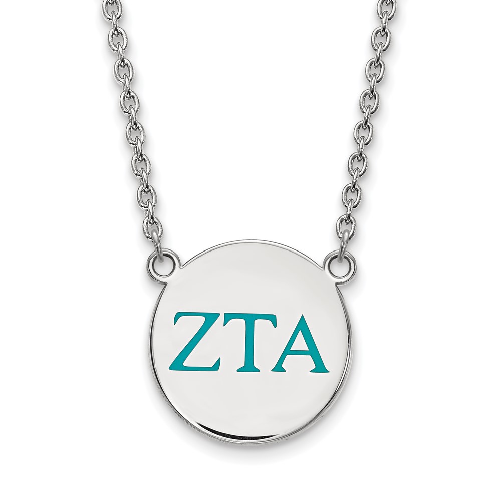 Sterling Silver Rhodium-plated LogoArt Zeta Tau Alpha Sorority Greek Letters Large Color Enamel Pendant Necklace, 18"