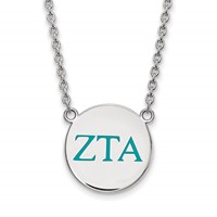 Sterling Silver Rhodium-plated LogoArt Zeta Tau Alpha Sorority Greek Letters Large Color Enamel Pendant Necklace, 18" view 1
