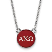 Sterling Silver Rhodium-plated LogoArt Alpha Chi Omega Sorority Greek Letters Small Color Enamel Pendant Necklace, 18" view 1
