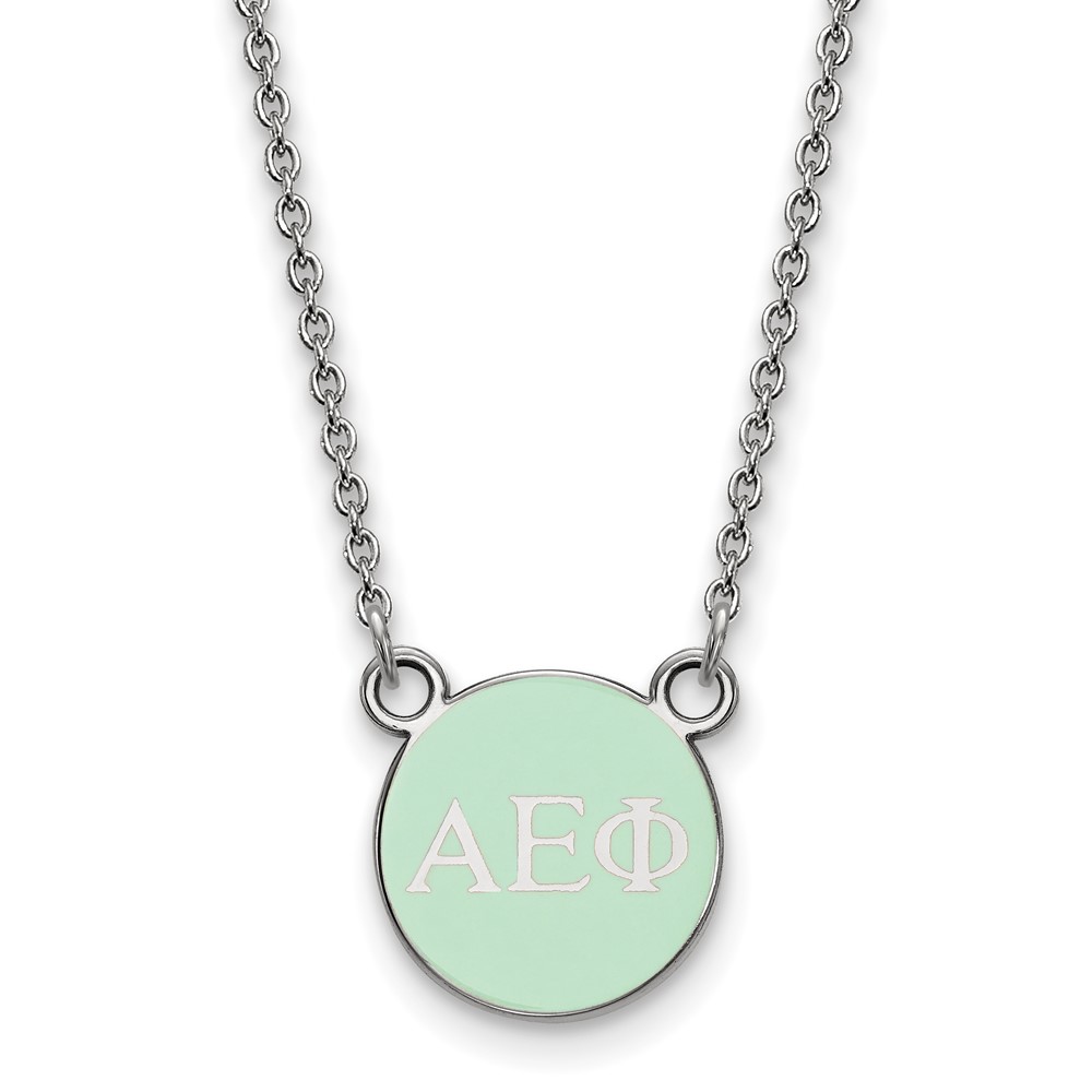 Sterling Silver Rhodium-plated LogoArt Alpha Epsilon Phi Sorority Greek Letters Extra Small Color Enamel Pendant Necklace, 18"